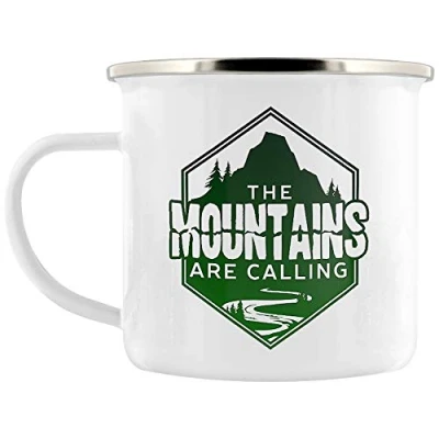 Image of Grindstore The Mountains are Calling White Enamel Mug 8cm