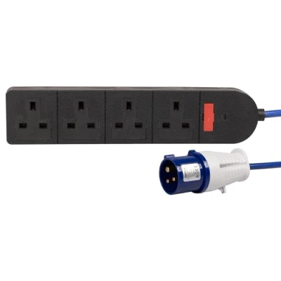 Image of PRO ELEC 4 Gang Mains Extension Lead with IEC 60309 Industrial Plug 13A, 3P+N, 5m Cable PELB2315