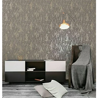 Image of SOPHIE LAURENCE Luxury Metallic Concrete Textured Paste The Wall Industrial Distressed Effect Charcoal Slate Wallpaper (Charcoal Gold)