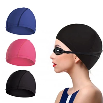 Image of NITAIUN 3 Pieces Swimming Caps Comfortable Fabric Hat Premium Quality Stretchable Unisex Polyester Cloth Cap Lightweight Bathing for Water Sports Colors (3 Pieces)