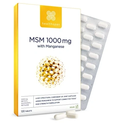Image of Healthspan MSM 1,000mg with Manganese (120 Tablets) Supports Connective Tissues &amp; Joint Health Hight Strength Formulation Quality Source Vegan