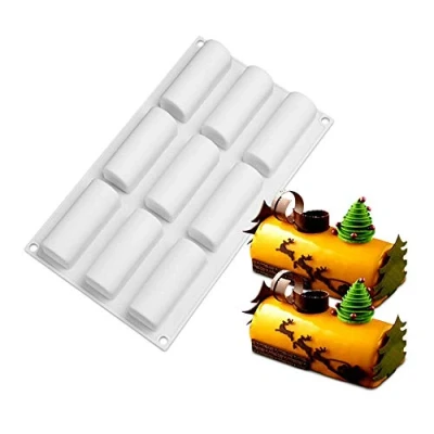 Image of JasCherry 9 Cavity Silicone Mousse Cake Mould, 3D Cylinder Design Non Stick Baking Mold Soap Mould Bakeware Muffin Tray DIY Tools for Candy Chocolate Cupcake Jelly