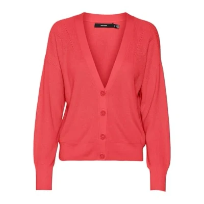 Image of VERO MODA Women&#039;s Vmnewlexsun LS Short V Neck Car Ga Noos Cardigan Sweater, Cayenne, S
