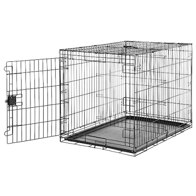 Image of Amazon Basics XL Metal Dog Crate/Cage with Tray, Durable, Foldable Cage Single Door, 106.7 x 71.1 76.2 cm (L W H), Extra Large (42&quot;), Black