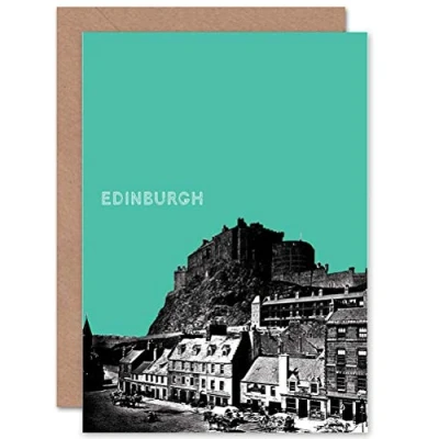 Image of Wee Blue Coo PHOTO CASTLE HILL GRASSMARKET EDINBURGH SCOTLAND BLANK GREETINGS CARD