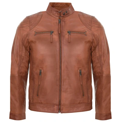 Image of Infinity Leather Mens Biker Zipped Racing Jacket Brown Size Medium