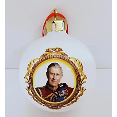 Image of HM King Charles III Coronation Bauble 7 cm Gift Boxed Fine Bone China Commemorative Celebration Hand Decorated UK