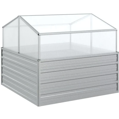 Image of vidaXL Garden Raised Bed with Greenhouse 100x100x85 cm Silver
