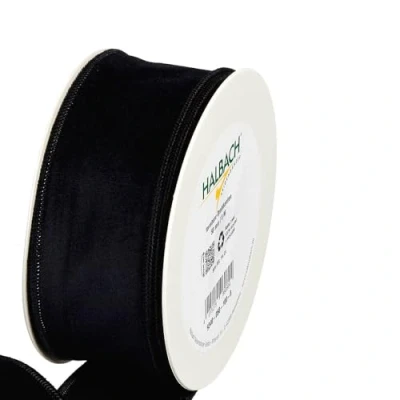 Image of FloristryWarehouse Black Christmas Velvet Fabric Ribbon 50mm (2&quot;) Wide on 8m roll Wired Edge