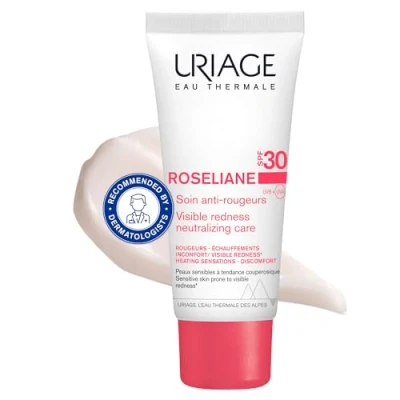 Image of Uriage Roséliane Anti Redness SPF30 Face Cream 40ml Soothes, Hydrates, Reduces of Sensitive Skin Prone to With Shea Butter Long lasting Comfort &amp; Sun Protection Non comedogenic