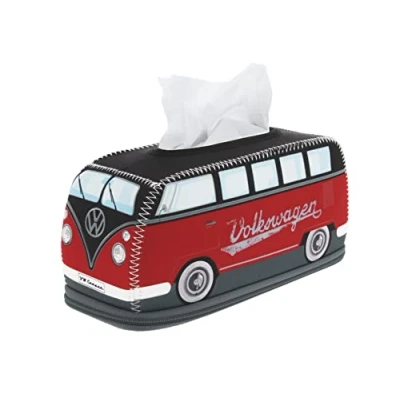 Image of BRISA VW Collection Volkswagen Neoprene Cosmetic Napkin Dispenser Paper Tissue Box for Bathroom in T1 Bus Campervan Design (Red/Black)