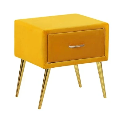 Image of Minimalist Upholstered Bedside Table Nightstand Velvet 1 Drawer Yellow Flayat