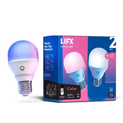 Image of LIFX Color, A19 800 lumens, Wi Fi Smart LED Light Bulb, Billions of Colors and Whites, No Bridge Required, Compatible with Alexa, Hey Google, HomeKit Siri (2 Pack)