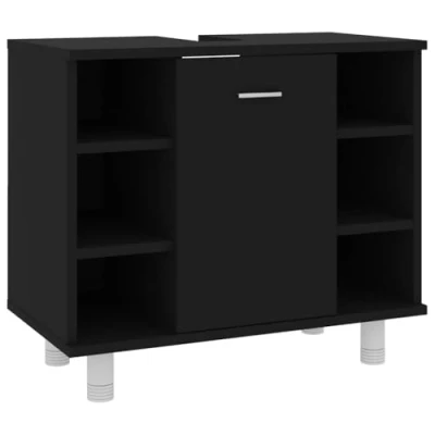 Image of vidaXL Bathroom Cabinet Washroom Furniture Storage Unit Cupboard Sideboard Laundry Room Rack Home Organiser Highboard Black Chipboard