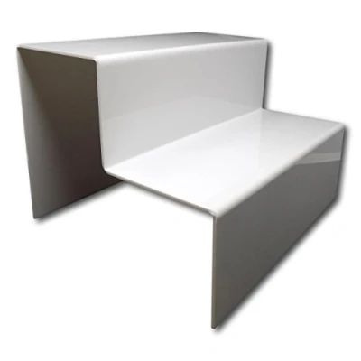Image of EPOSGEAR Two Step Tier Clear or Coloured Acrylic Plastic Retail Riser Counter Display Stands Perfect for Shops, Stalls, Ornaments, Models etc (White, Extra Large Wide)