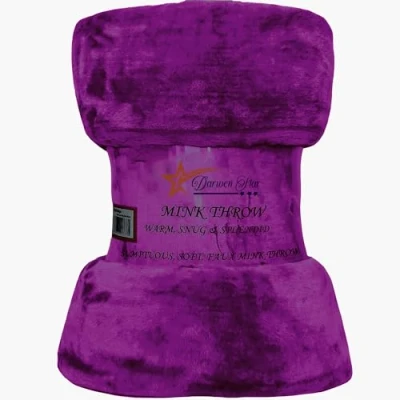 Image of DARWEN STAR Luxury Faux Fur Throw, Mink fleece throw Blanket/Sofa Throw/Bed Soft &amp; Warm Blanket throws King 200 X 240 CM (Plum)
