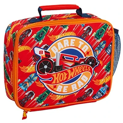 Image of Hot Wheels Lunch Bag for Kids Cars Box School Travel Insulated Lunchbag with Drinks Holder
