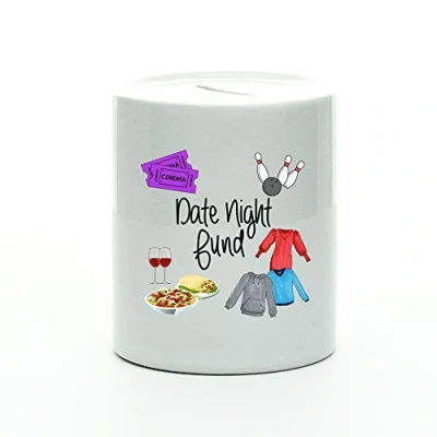 Image of Date Night Fund Ceramic Money Box Savings Jar Piggy Bank Boyfriend Gift Couples Girlfriend Present