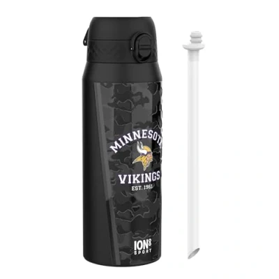 Image of Ion8 NFL Vikings Sports Thermal water Bottle with Removable Straw, 750ml/24oz, Leak proof Vacuum Insulated Drinking Bottle, Easy to Open, Secure Lock, Dishwasher Safe, Flip Cover, Metal