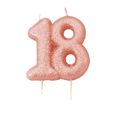 Image of Anniversary House Metallic Rose Gold Glitter 18 Birthday Candle, Number 18, 18th Cake Topper, 7cm, Decorations, Candles for Cake, Pack of 1, AHC244