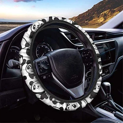 Image of SEANATIVE Fat Panda Pattern Women Girl Car Steering Wheel Wrap Protector Stretch on Cover Easy to Install