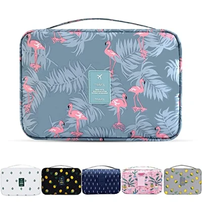 Image of YumSur Hanging Travel Toiletry Bag,Flamingo Wash Bag Portable Make Up for Women,Large Capacity Cosmetic Perfect Travel/Daily Use