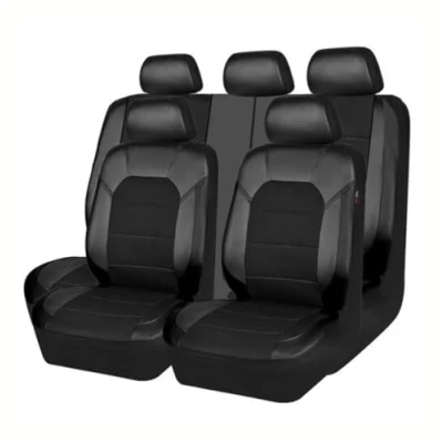 Image of ZONEWD 9 Pcs Car Seat Covers Leather for Nissan Micra K14 2017 2018 2019 2020 2021 2022 2023 2024, Front Rear Cover Full Sets Surround Waterproof Accessories,Black