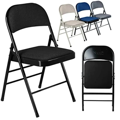 Image of Nyxi Folding Chairs with Padded Fabric Seats, Metal Frame, Foldable Chair Home Office Dinning, Multi Purpose Indoor &amp; Outdoor (Black, 1 X Chair)