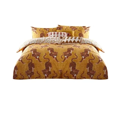 Image of furn. Tibetan Tiger King Duvet Cover Set, Cotton, Polyester, Mustard