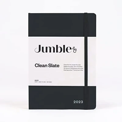 Image of Jumble and Co &amp; Moodler A5 Week to View 2023 Diary Clean Slate Black Weekly Journal with dotted pages, JMDBCP 599/23