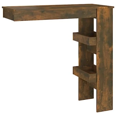 Image of vidaXL Wall Bar Table in Smoked Oak Engineered Wood Construction with Storage Compartments Modern Home Furniture for Living Room and Kitchen Easy Assembly Sturdy Design
