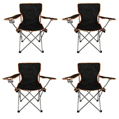 Image of Nalu Folding Camping Chair Lightweight Foldable Portable Garden Festival or Beach Seat Black/Orange (4 Pack)