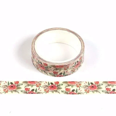 Image of Syntego Red and Green Christmas Flowers Washi Tape Decorative Masking 15mm x 5 Meters