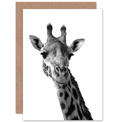 Image of Wee Blue Coo BLACK WHITE GIRAFFE PORTRAIT FACE BIRTHDAY BLANK GREETINGS CARD