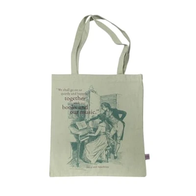 Image of Half Moon Bay Sense and Sensibility Jane Austen Green 16.5 x 15 Inch 100% Recycled Cotton Reusable Grocery Shopping Bag, Green,