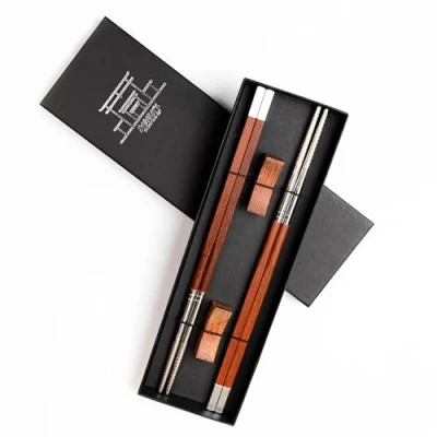 Image of Wood Chopsticks Set with Ceramic Panda Rest (Lux)