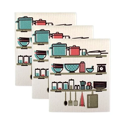 Image of DII Swedish Dishcloths for Kitchen &amp; Cleaning, Reusable, Machine Washable Dishwasher Safe, Biodegradable, 7.75 x 6.75, Utensils, 3 Piece