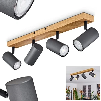 Image of Ceiling Light Javel, Modern lamp Made of Metal in Wood Optic/Black/Anthracite, Spotlight with Adjustable Spots, 4 Flame, x GU10, Without Bulbs