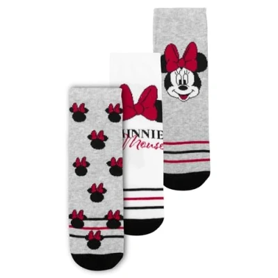 Image of Disney Minnie Mouse Socks for Women Trainers Stockings Grey/White (Pack of 3), grey / white, 39 42