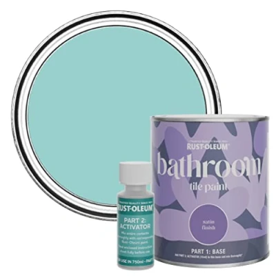 Image of Rust Oleum Blue Water Resistant Bathroom Tile Paint in Satin Finish Teal 750ml