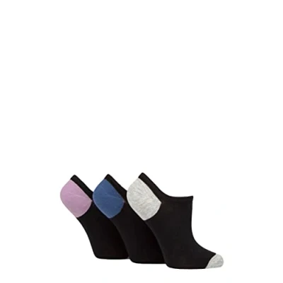 Image of Women&#039;s 3 Pair Pringle Plain and Patterned Cotton Trainer Socks Black Grey / Navy Purple Heel &amp; Toe 4 8 Ladies