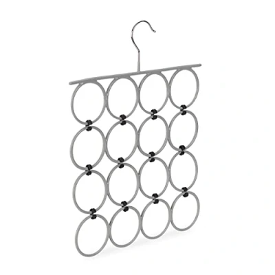 Image of Relaxdays Scarf Hanger, Grey, 16 Rings, Compact Closet Organiser for Ties &amp; Belts, Metal, PVC