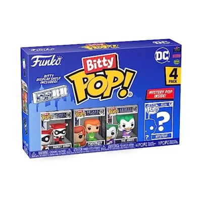 Image of Funko Bitty POP! DC Harley Quinn, the Joker, Poison Ivy and A Surprise Mystery Mini Figure 0.9 Inch (2.2 Cm) Comics Collectable Stackable Display Shelf Included Gift Idea Cake Topper