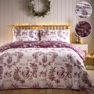 Image of Simply Charlotte Santa Joy Single Duvet Cover Set Christmas Xmas Bedding Bed Plum