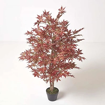 Image of HOMESCAPES Lifelike Artificial Acer Tree 120 cm Tall Fake Japanese Maple with Real Wood Trunk Potted in Black Pot