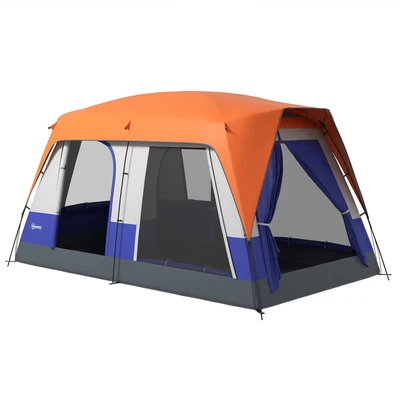 Image of Outsunny 6 7 Man Camping Tent, 3000mm Waterproof Family Tent with Sewn in Groundsheet and Top Light Hook, Portable Bag, for Fishing Hiking Festival, Orange