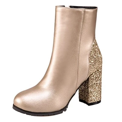 Image of Cocey Women Ankle Boots Bling Chunky Heel Gold