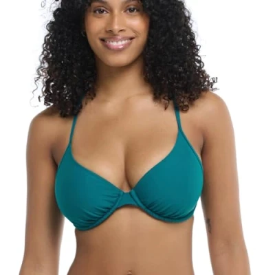 Image of Body Glove Women&#039;s Smoothies Solo Solid Underwire D, Dd, E, F Cup Bikini Top Swimsuit, Kingfisher