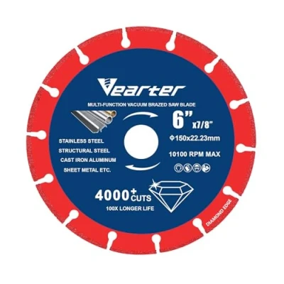Image of Vearter 150mm Diamond Cutting Disc Wheel, 6X7/8Inch for Stainless Steel, Cast Iron, Aluminum, Brass, Metal Cutting, can Cut More Than 4000 Times