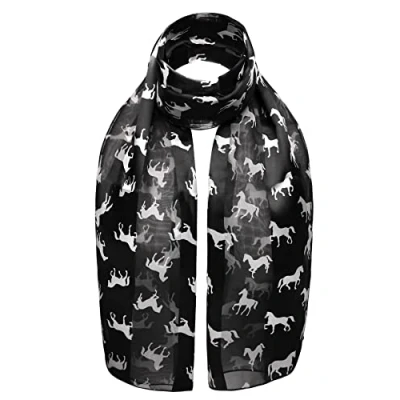 Image of Horse Print Satin Stripe Scarf, Small Black